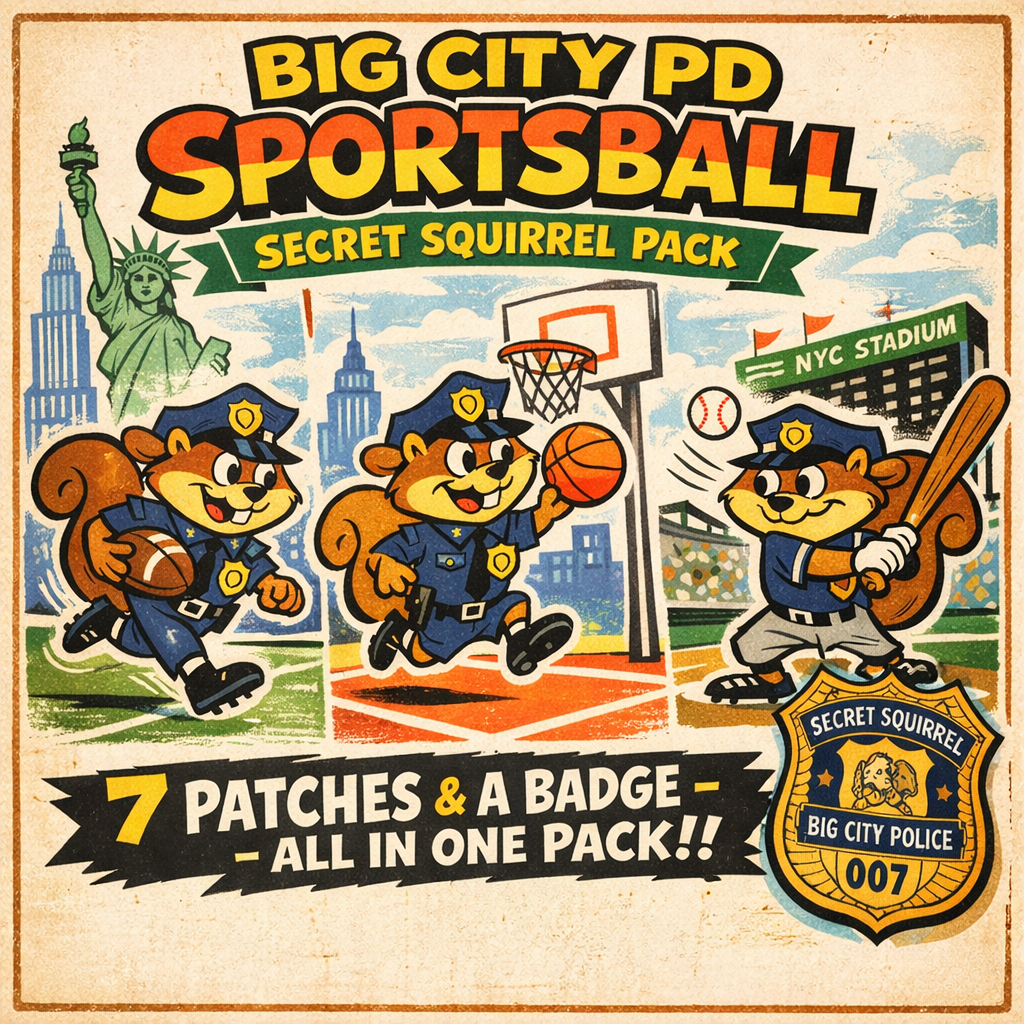 BIG CITY PD Sportsball Secret Squirrel Pack - 7 Patches & 1 Metal Badge