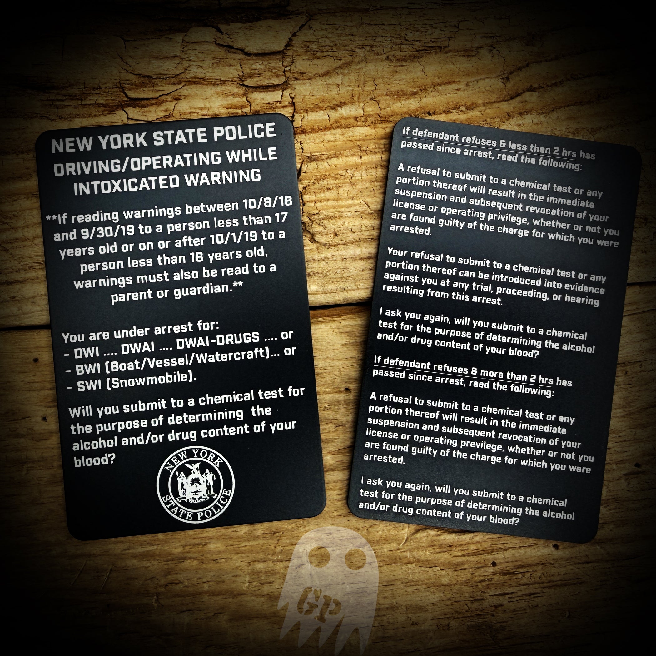 NY State - Aluminum NY State OWI / DWI Warnings Card