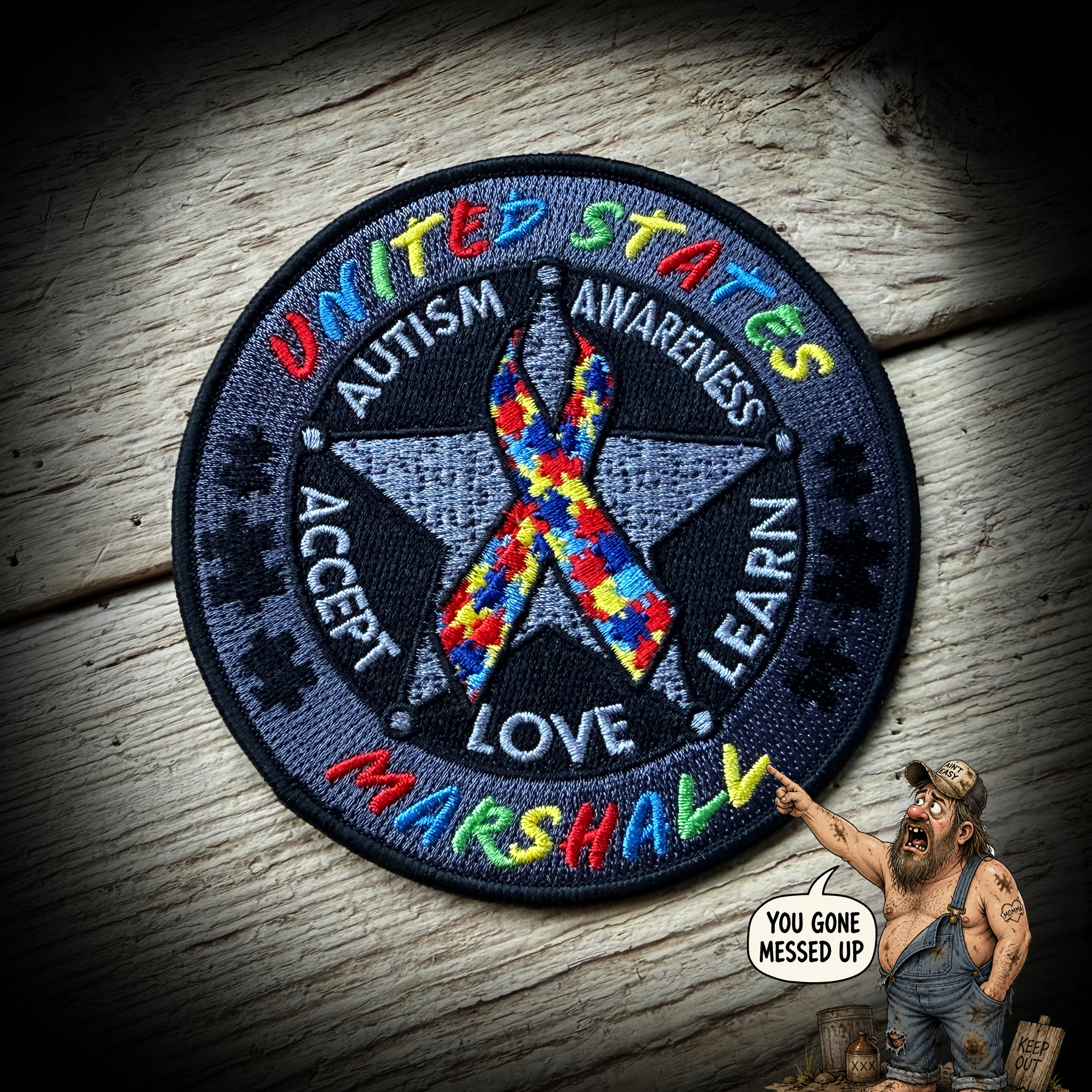 MISTAKE Autism 2026 - US Marshal 2026 Autism Awareness Fundraiser Patch w/ spelling mistake - our loss, your gain