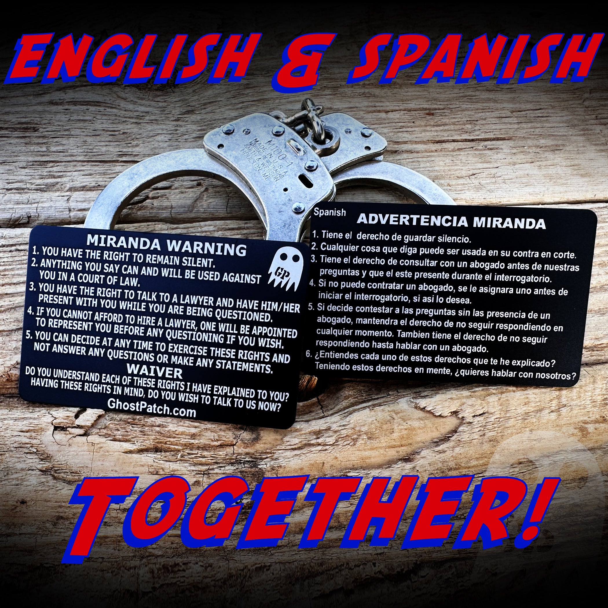 English & Spanish Aluminum Miranda Card