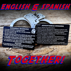 English & Spanish Aluminum Miranda Card