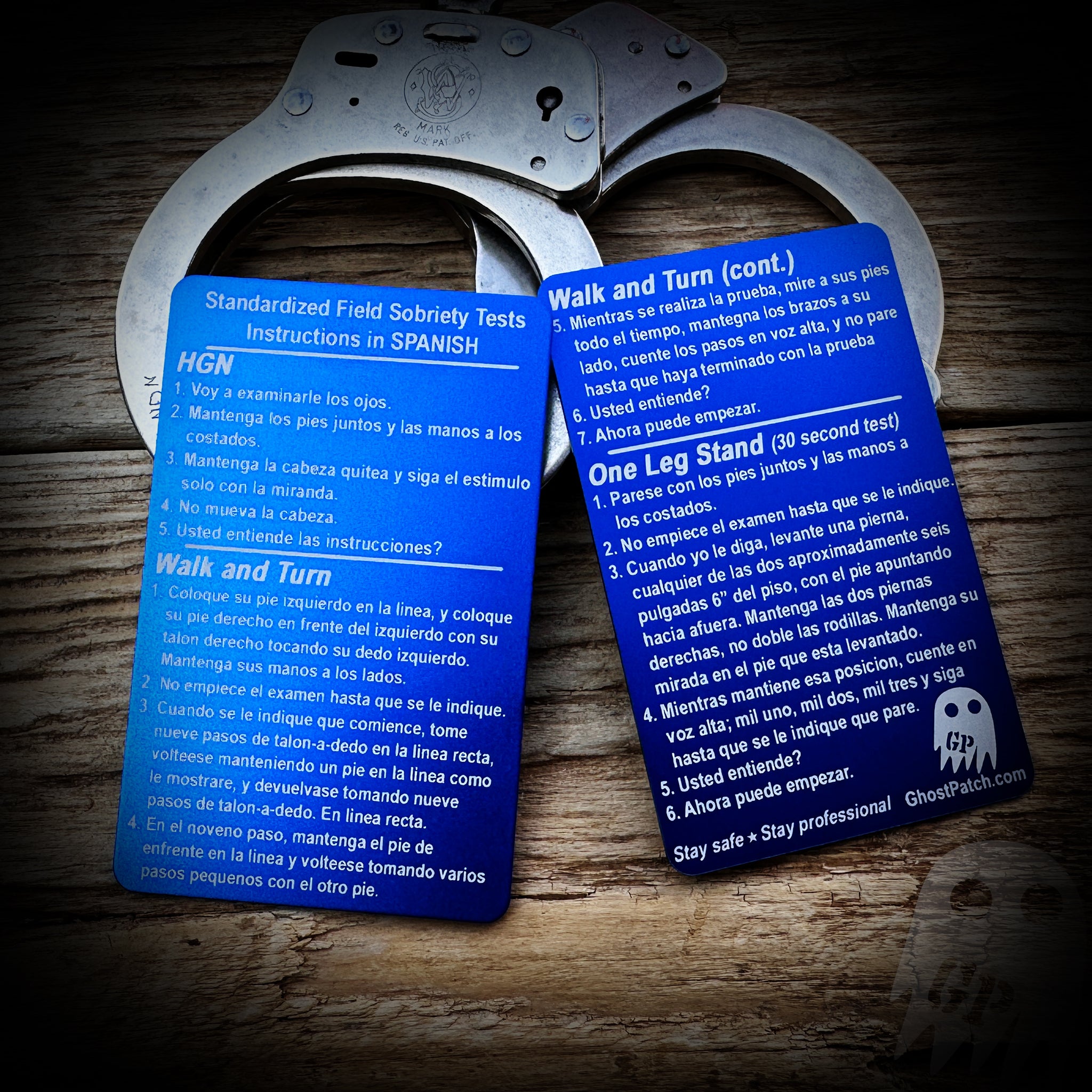 SPANISH Aluminum Standardized Field Sobriety Test Instruction Patrol Card - SPANISH