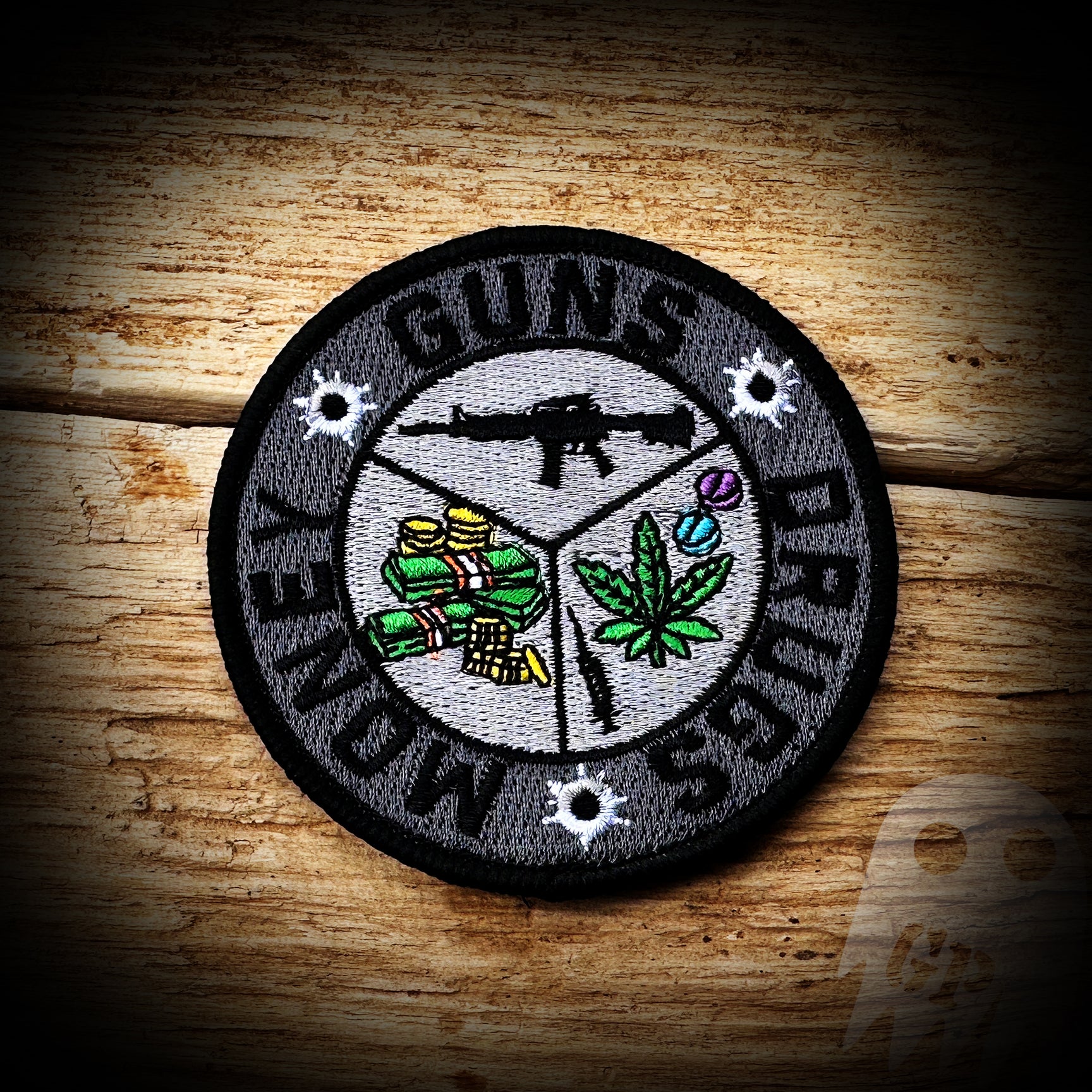 Guns, Drugs, and Money Patch VELCRO backed GHOST PATCH