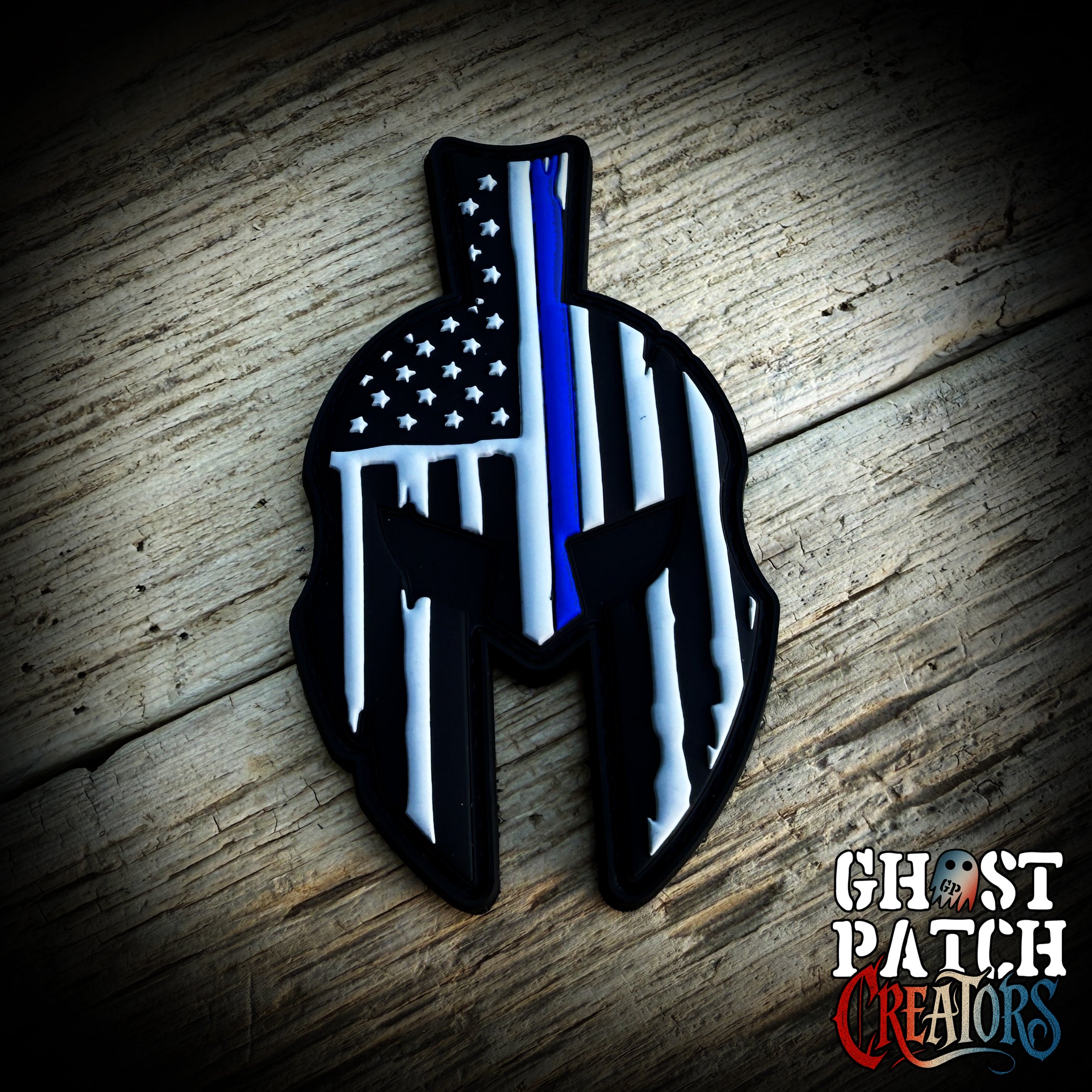 Spartan Helmet Thin Blue Line Flag PVC