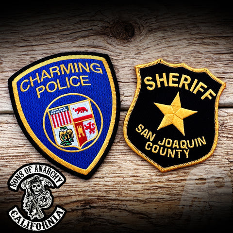 #97- Charming, CA PD and San Joaquin County Sheriff TWO PATCH SET - Sons of Anarchy