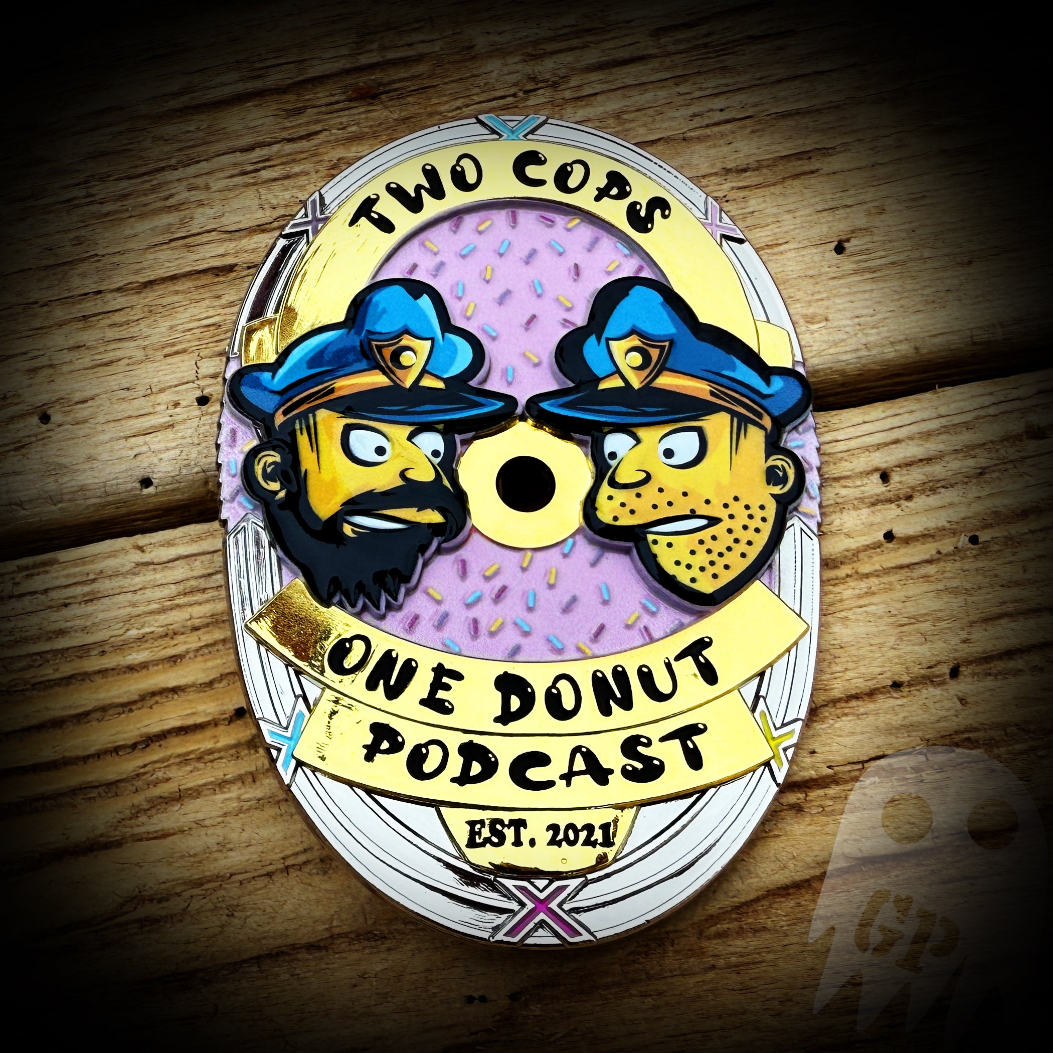 Two Cops One Donut Metal Badge