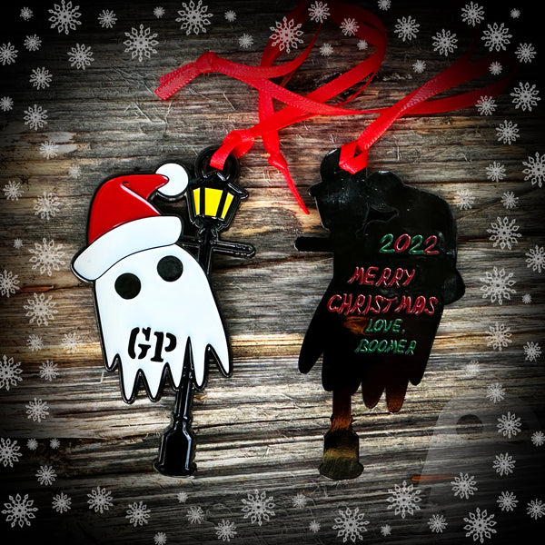 Boomer Ghost On A Post Christmas Ornament