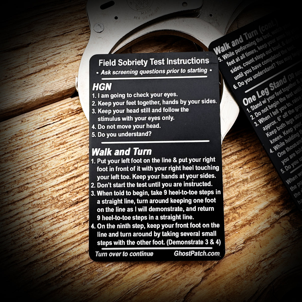 Patch Testing Card Aluminum Standardized Field Sobriety Test Instruction Patrol Card ...